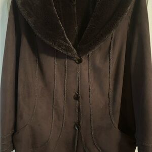 Dennis Basso Brown Jacket with Faux Fur Collar